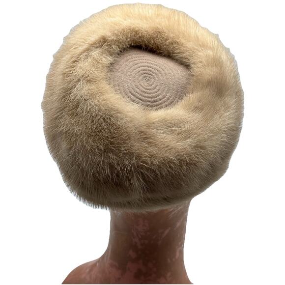 Vintage Montaldo’s Miss Alice Mink Style Fur Pillbox Hat 50s 60s Blonde Luxury - Picture 4 of 9